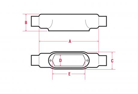 LineArt-ConduitBodies-Mogul-BC Line Drawing of Mogul Style Conduit Bodies