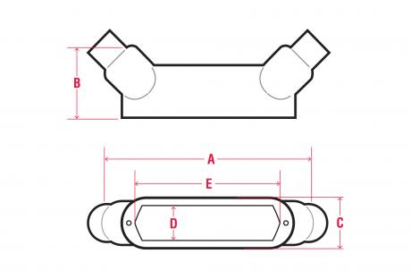 LineArt-ConduitBodies-Mogul-BUB Line Drawing of Mogul Style Conduit Bodies