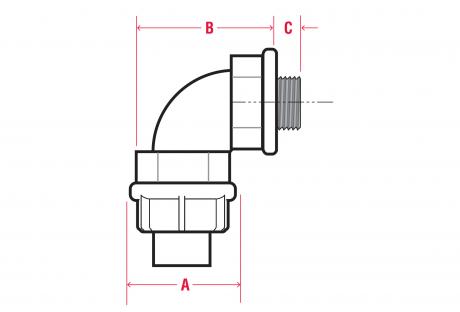LineArt-LiquidTightConnectors-90Degree Line Drawing of Liquid Tight Connectors
